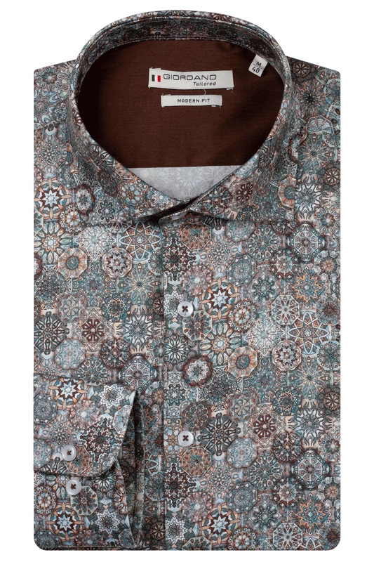 Giordano Teal/Brown Kaleidoscope Print Shirt