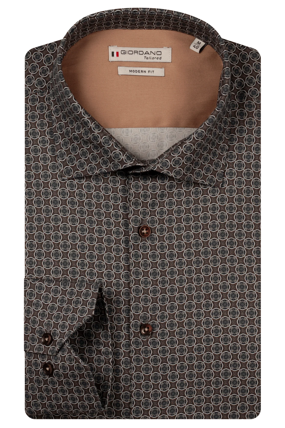 Giordano Navy/Brown Geometric Circle Print Shirt