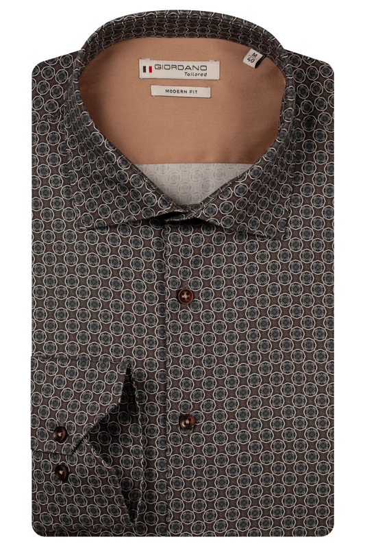 Giordano Navy/Brown Geometric Circle Print Shirt