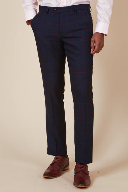 Marc Darcy Edinson Navy Wine Check Trousers