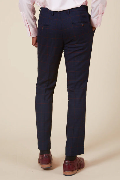 Marc Darcy Edinson Navy Wine Check Trousers