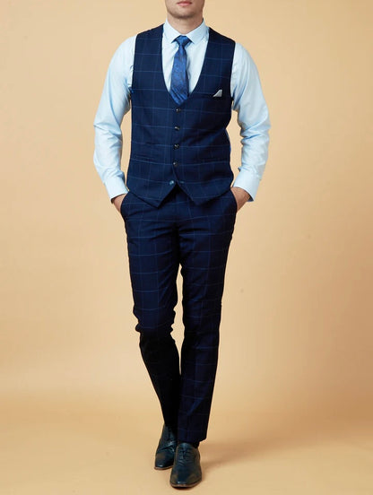 Marc Darcy Edinson Navy Sky Check Single Breasted Waistcoat