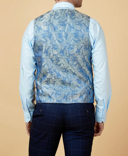 Marc Darcy Edinson Navy Sky Check Single Breasted Waistcoat