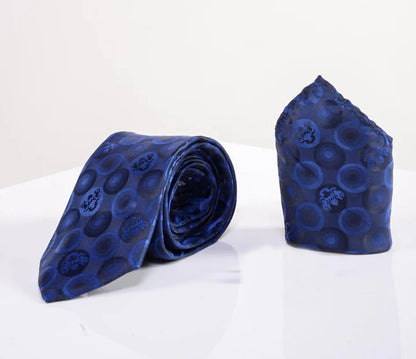 Marc Darcy Navy Bubble Circle Print Tie and Pocket Square