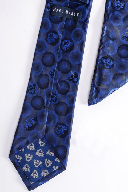 Marc Darcy Navy Bubble Circle Print Tie and Pocket Square