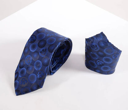 Marc Darcy Navy Bubble Circle Print Tie and Pocket Square