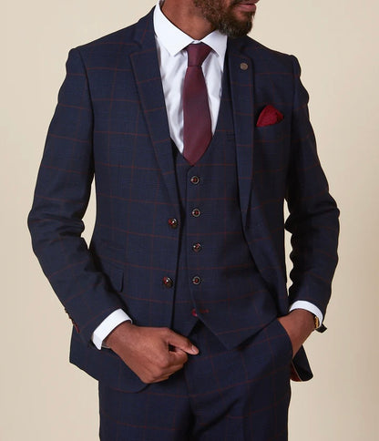 Marc Darcy Edinson Navy Wine Check Blazer