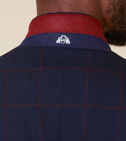 Marc Darcy Edinson Navy Wine Check Blazer