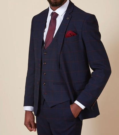 Marc Darcy Edinson Navy Wine Check Blazer