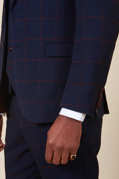 Marc Darcy Edinson Navy Wine Check Blazer