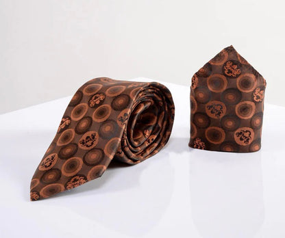 Marc Darcy Orange Brown Bubble Circle Print Tie and Pocket Square