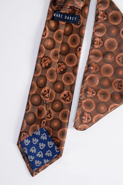 Marc Darcy Orange Brown Bubble Circle Print Tie and Pocket Square