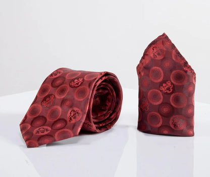Marc Darcy Wine Bubble Circle Print Tie and Pocket Set