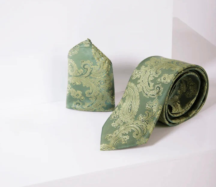 Marc Darcy Green Paisley Tie and Pocket Square Set