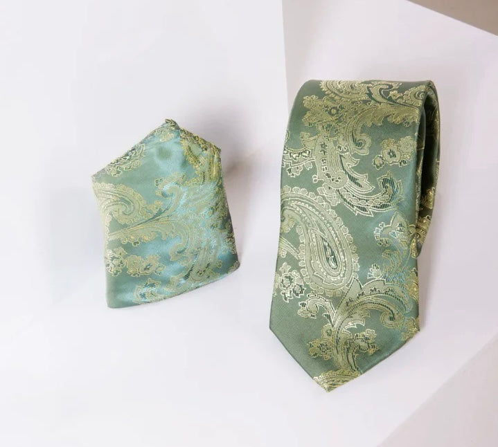 Marc Darcy Green Paisley Tie and Pocket Square Set