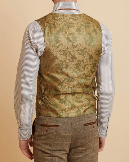 Marc Darcy Ted Tan Tweed Check Waistcoat