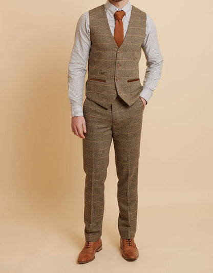 Marc Darcy Ted Tan Tweed Check Waistcoat