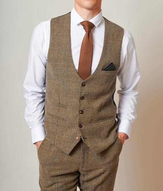 Marc Darcy Kris Tan Tweed Waistcoat