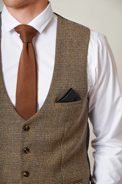 Marc Darcy Kris Tan Tweed Waistcoat