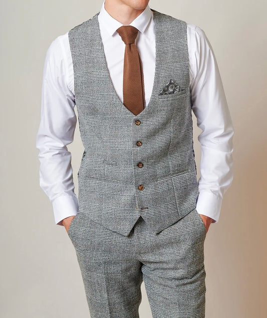 Marc Darcy Kris Silver Tweed Waistcoat