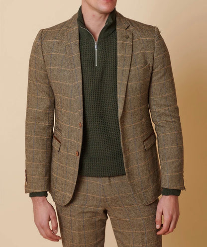 Marc Darcy Ted Tan Tweed Check Blazer