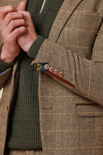 Marc Darcy Ted Tan Tweed Check Blazer