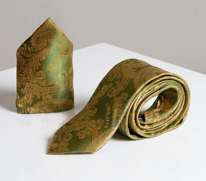 Marc Darcy Tan Paisley Tie and Pocket Square Set