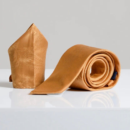Marc Darcy Gold Paisley Tie and Pocket Square Set