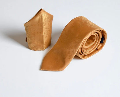 Marc Darcy Gold Paisley Tie and Pocket Square Set
