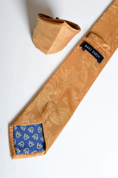 Marc Darcy Gold Paisley Tie and Pocket Square Set