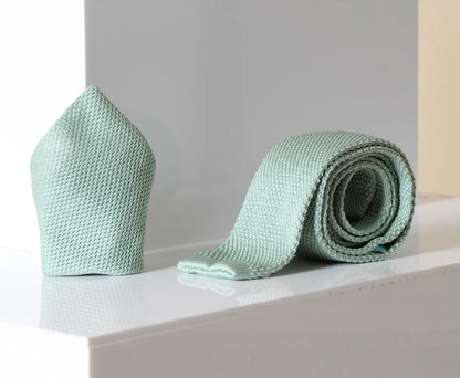 Marc Darcy Green Knitted Tie and Pocket Square Set