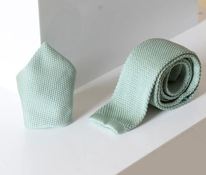 Marc Darcy Green Knitted Tie and Pocket Square Set