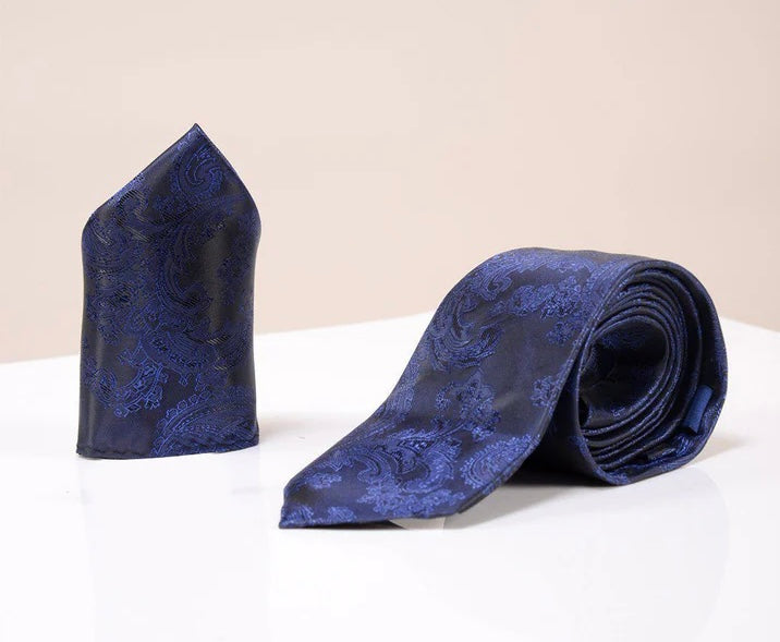 Marc Darcy Navy Paisley Tie and Pocket Square