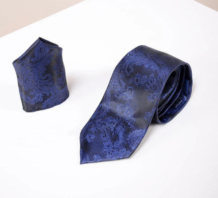 Marc Darcy Navy Paisley Tie and Pocket Square