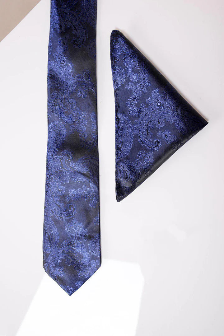 Marc Darcy Navy Paisley Tie and Pocket Square