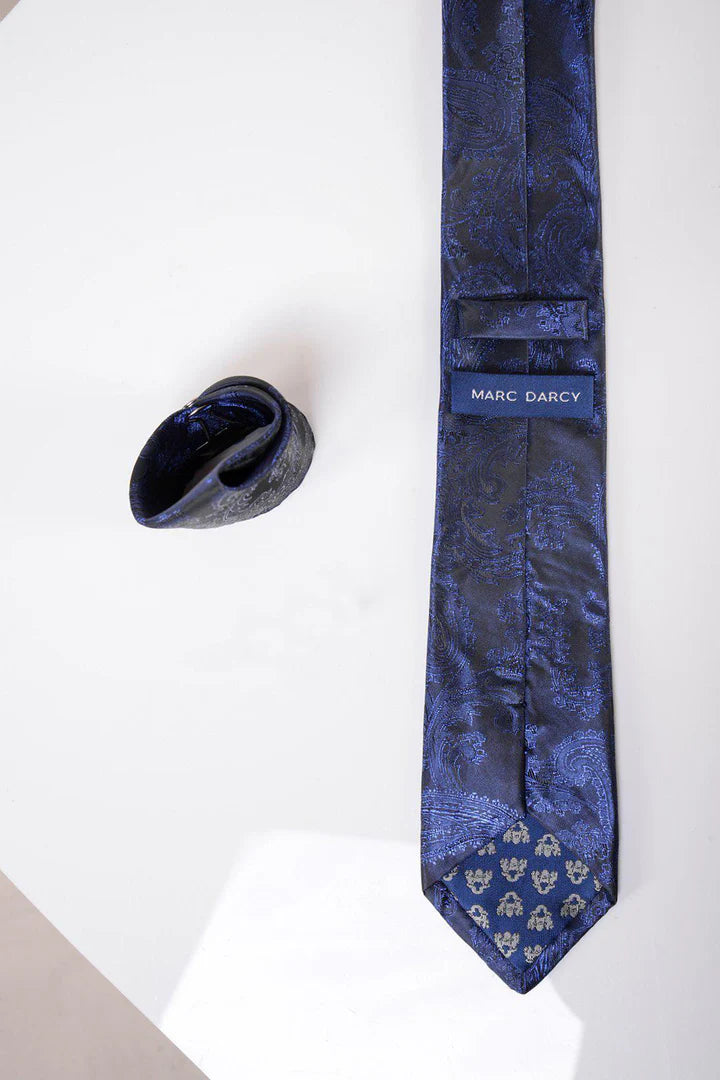 Marc Darcy Navy Paisley Tie and Pocket Square