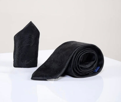 Marc Darcy Black Paisley Tie and Pocket Square Set