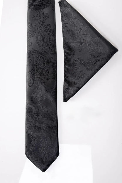 Marc Darcy Black Paisley Tie and Pocket Square Set