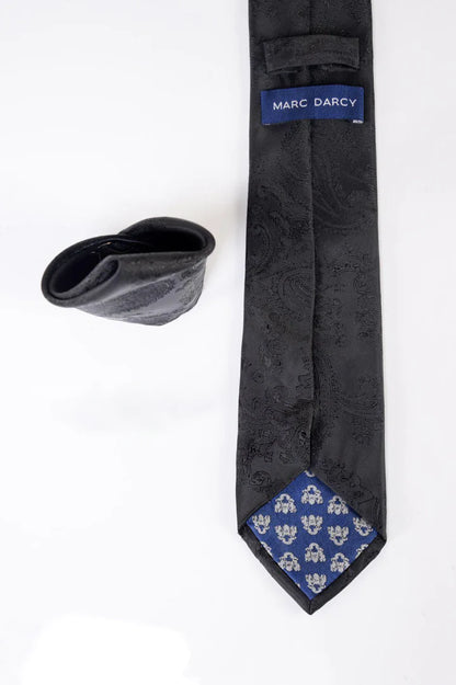 Marc Darcy Black Paisley Tie and Pocket Square Set