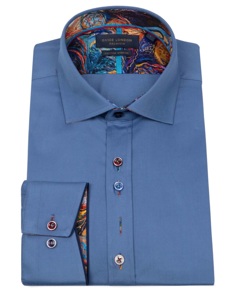 Guide London Premium Sky Blue Shirt with Bold Floral Accents