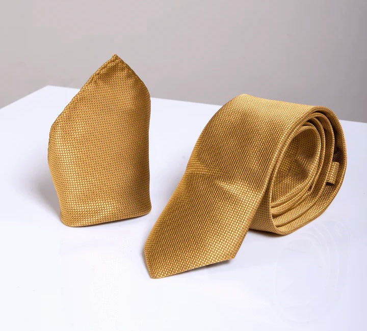 Marc Darcy Toby Birdseye Mustard Tie and Pocket Square