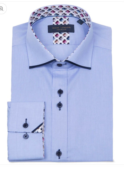 Guide London Premium Sky Long Sleeve Shirt with Navy Trim