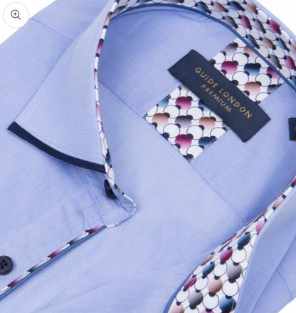 Guide London Premium Sky Long Sleeve Shirt with Navy Trim