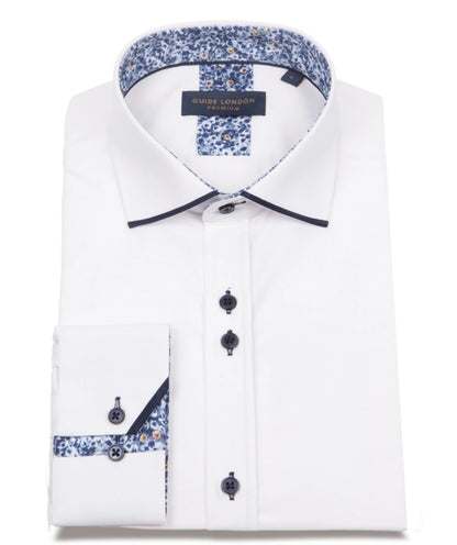 Guide London Premium White Shirt with Navy Trim