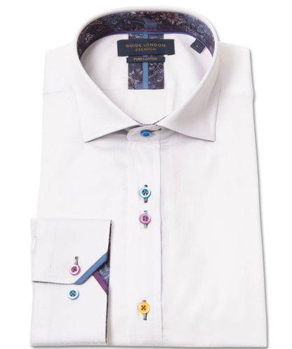 Guide London Premium White Shirt with Multi Coloured Buttons