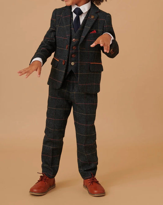 SALE Marc Darcy Eton Children’s Navy Blue Tweed Check Three Piece Suit