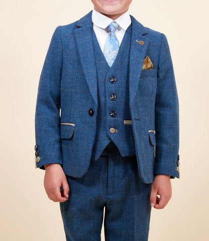 Marc Darcy Dion Children’s Blue Tweed Check Three Piece Suit