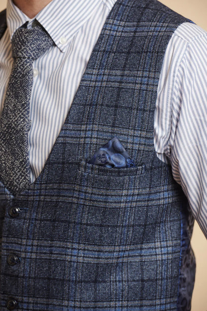 SALE Marc Darcy Andy Blue Single Breasted Check Waistcoat