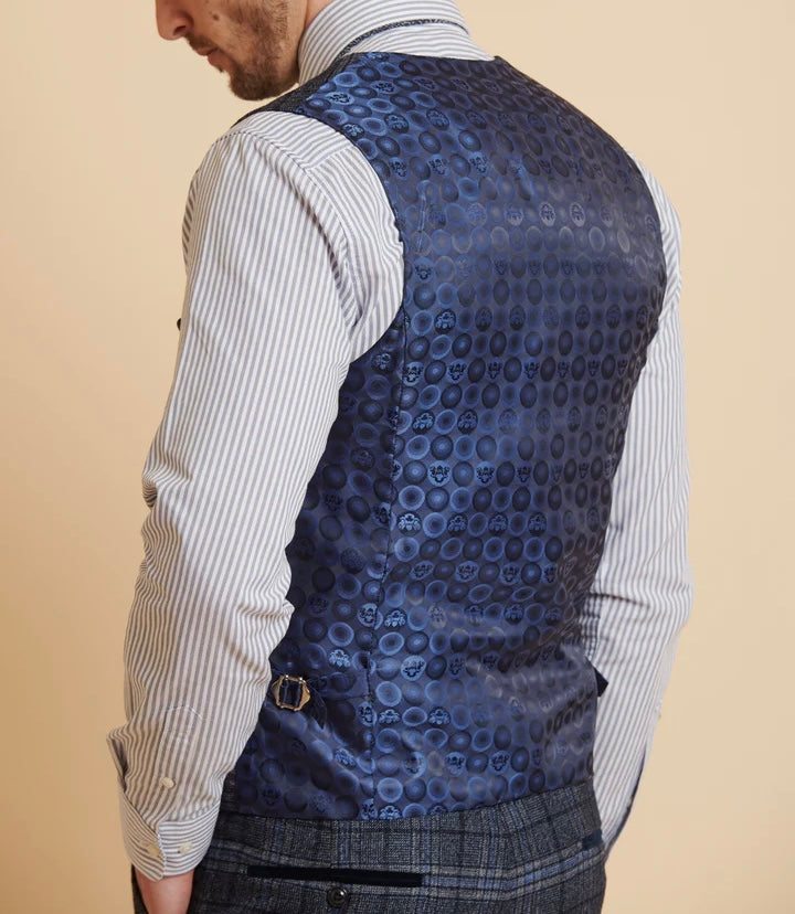 SALE Marc Darcy Andy Blue Single Breasted Check Waistcoat