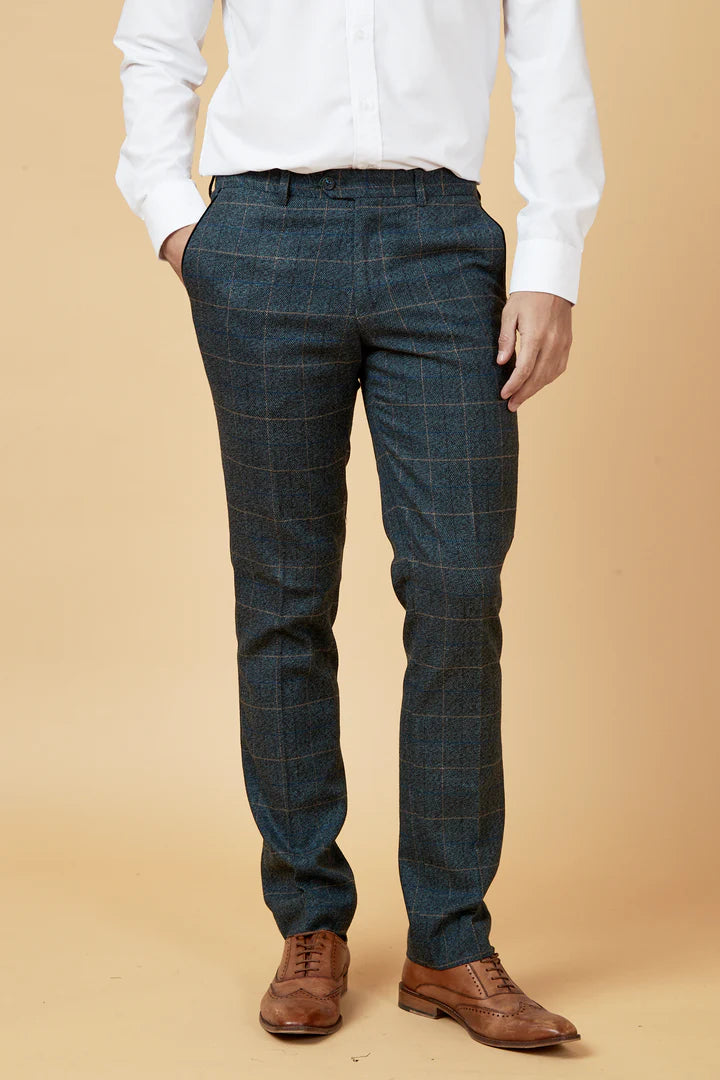 SALE Marc Darcy Scott Blue Check Tweed Trousers